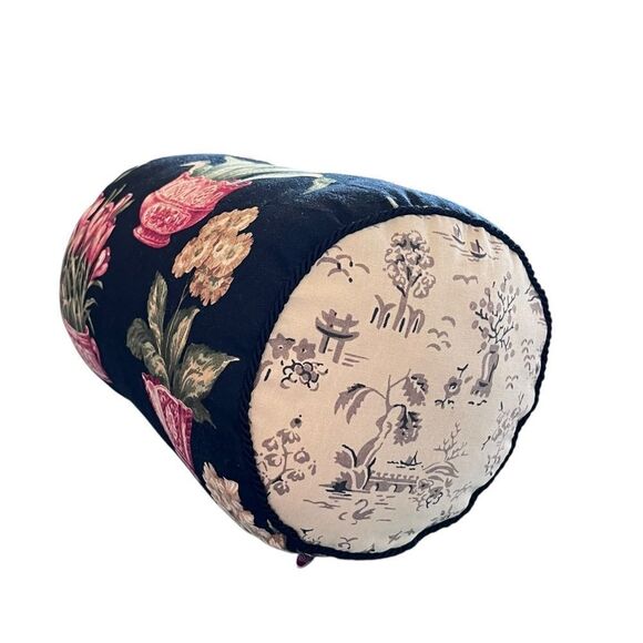 Vintage Chinoiserie Floral Neckroll Throw Pillow - Picture 6 of 7